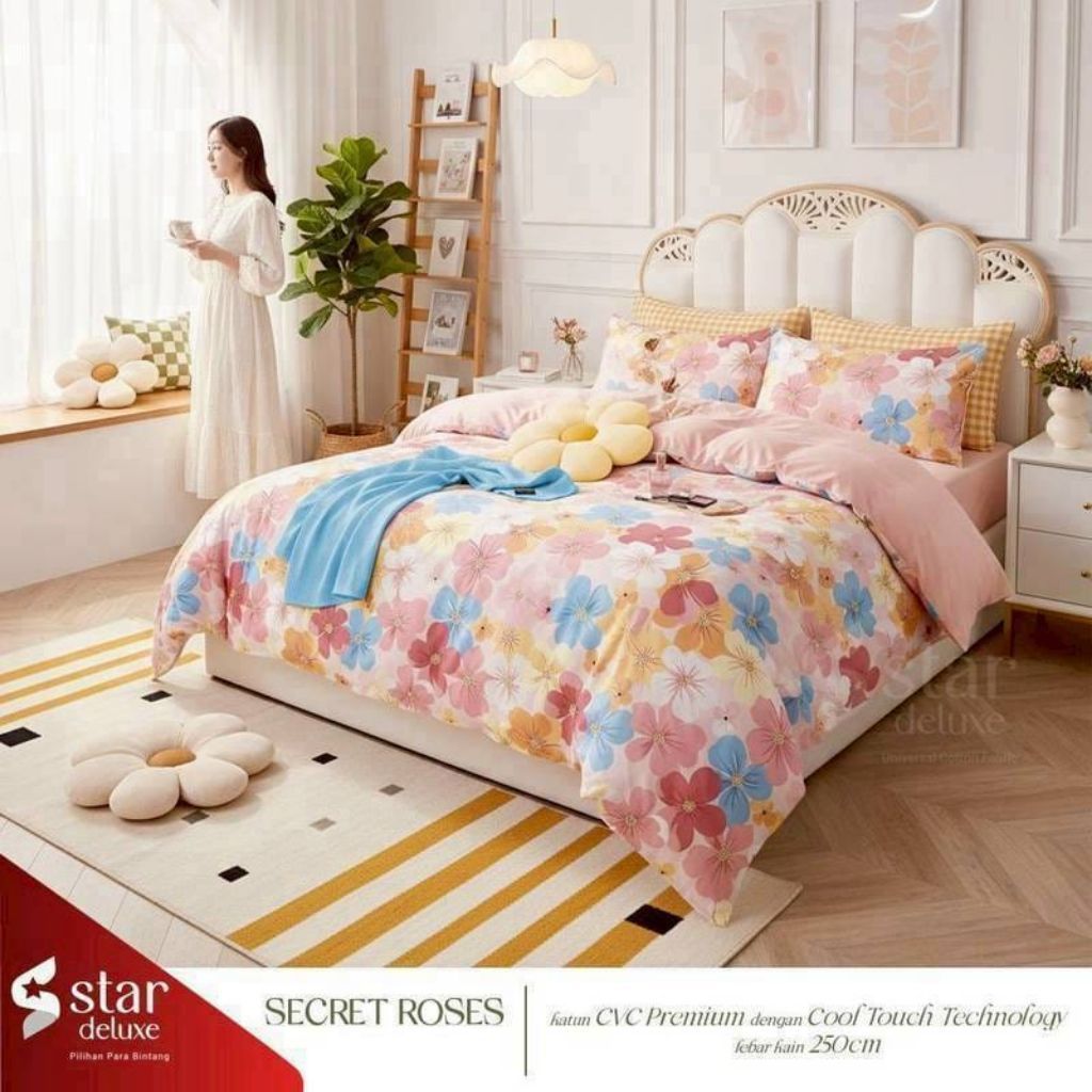 Bedcover + sprei anti geser katun star motif SECRET GARDEN