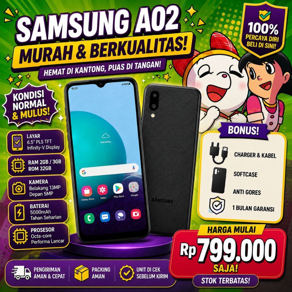 Hp Samsung A02 Second 3/32GB Siap Pakai Normal BISA COD