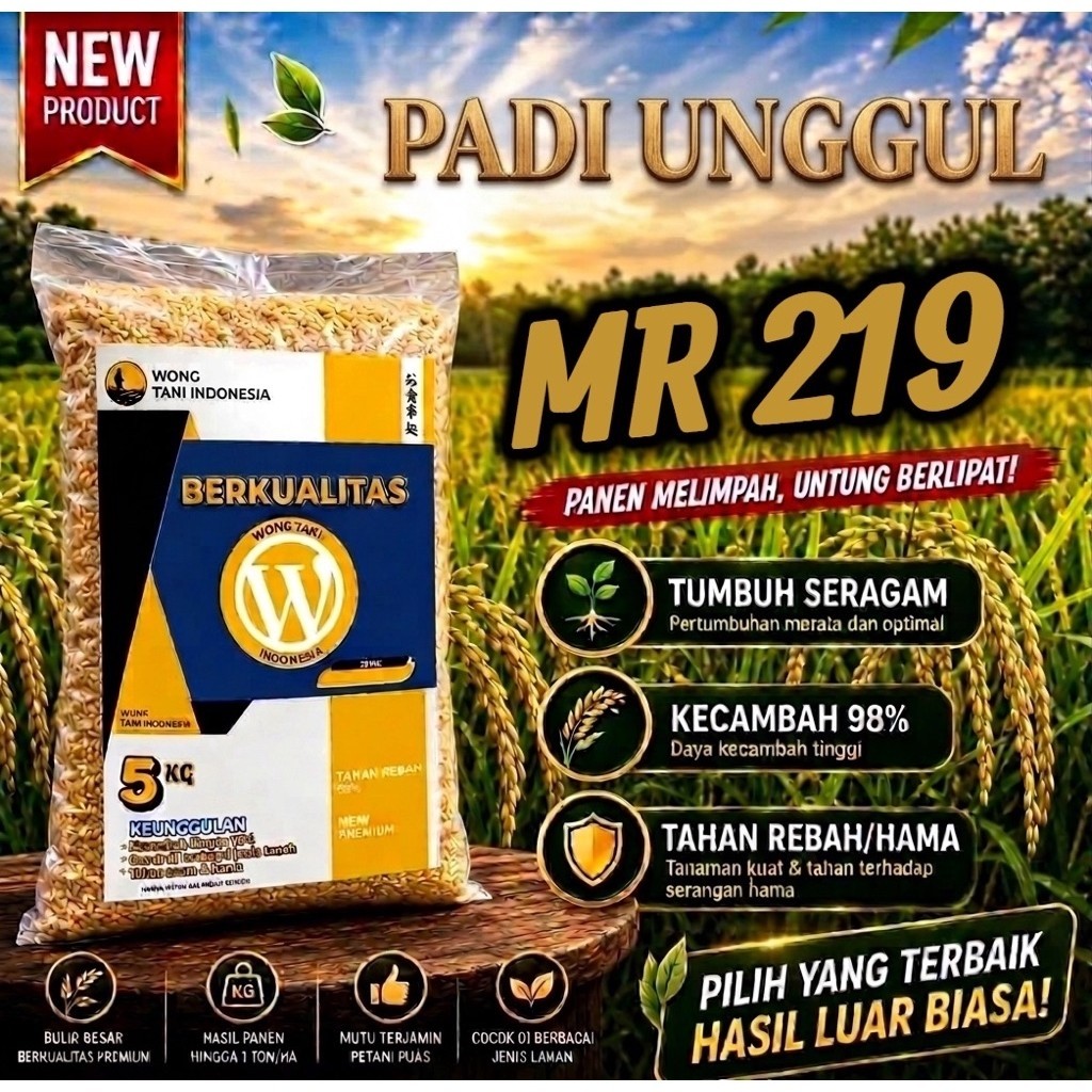 Bibit Padi Wong Tani Indonesia MR 219 Berkualitas 5 kg Tanam Reban Jenis Laman