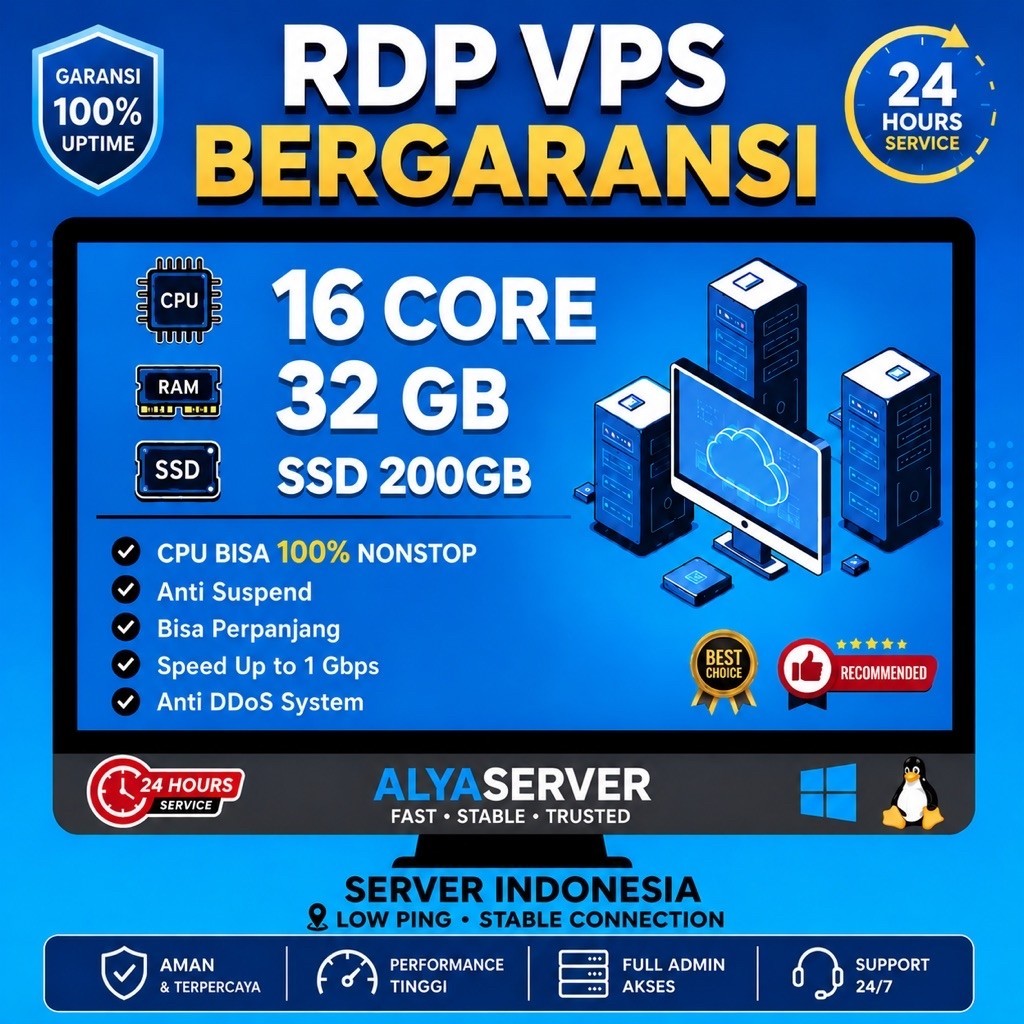 RDP / VPS WINDOWS 16 CORE 32GB MURAH MINGGUAN | BULANAN BERGARANSI