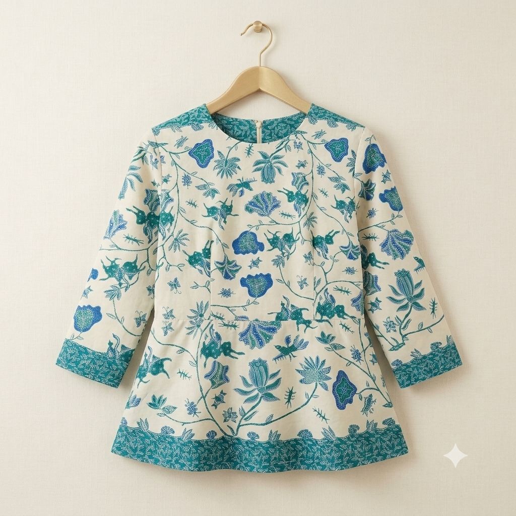 blouse batik peplum hijau tosca