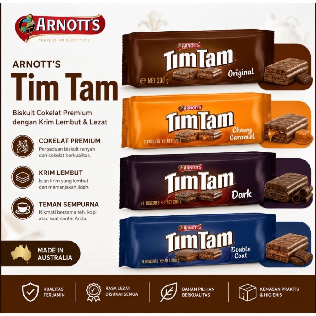 Arnotts TimTam Tim Tam Australia 200g Biskuit Coklat Original Dark Double Coat Caramel