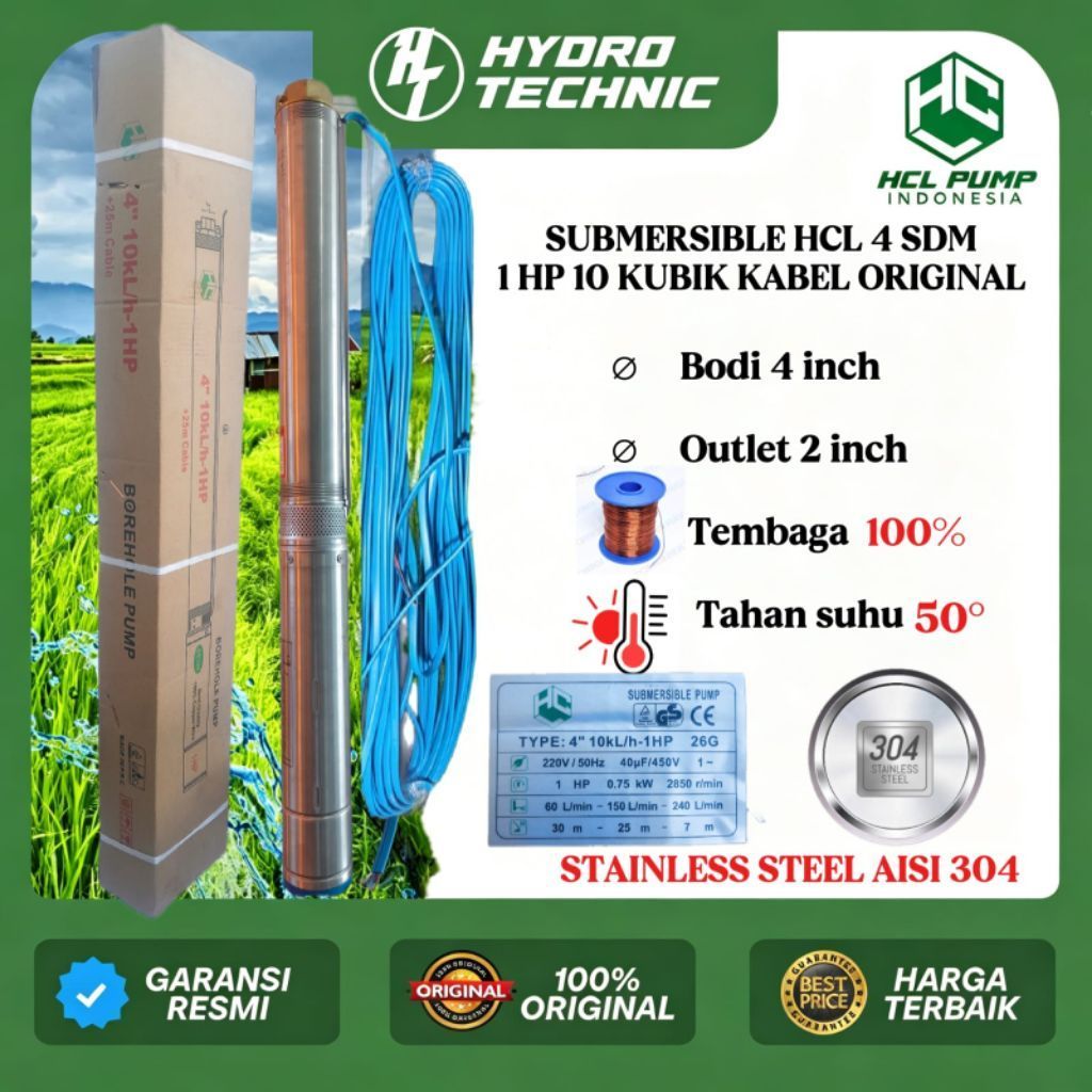SUBMERSIBLE HCL 1 HP 10 KUBIK KABEL 25 METER ORIGINAL HCL
