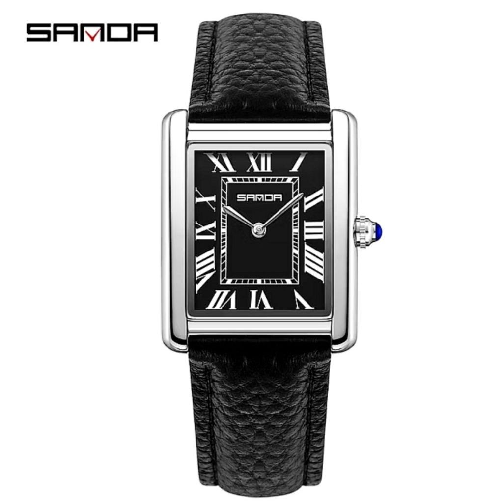 SANDA 1108 Jam Tangan Pria Wanita Analog Medium Size Retro Style Tali Kulit Quartz