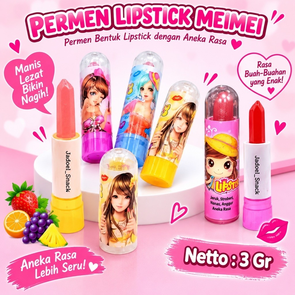 Permen Lipstick Meimei 3gr | Permen Lipstik Rasa Manis Lucu & Unik | Permen Jadul Anak Favorit by Ja