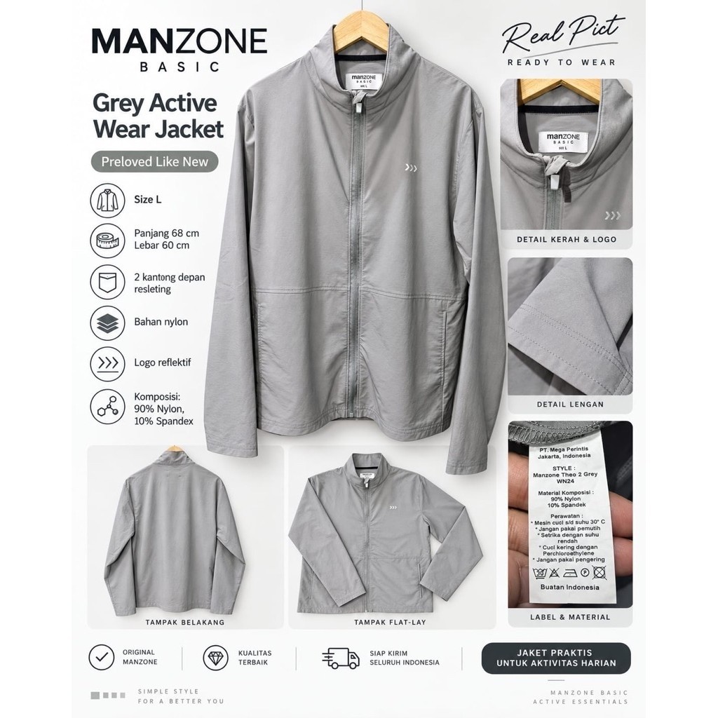 Jaket Manzone Activewear Grey Preloved Like New