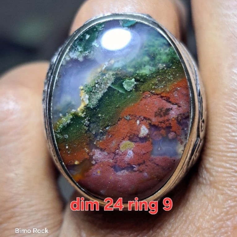 natural cincin batu akik lumut pancawarna Klawing unik antik