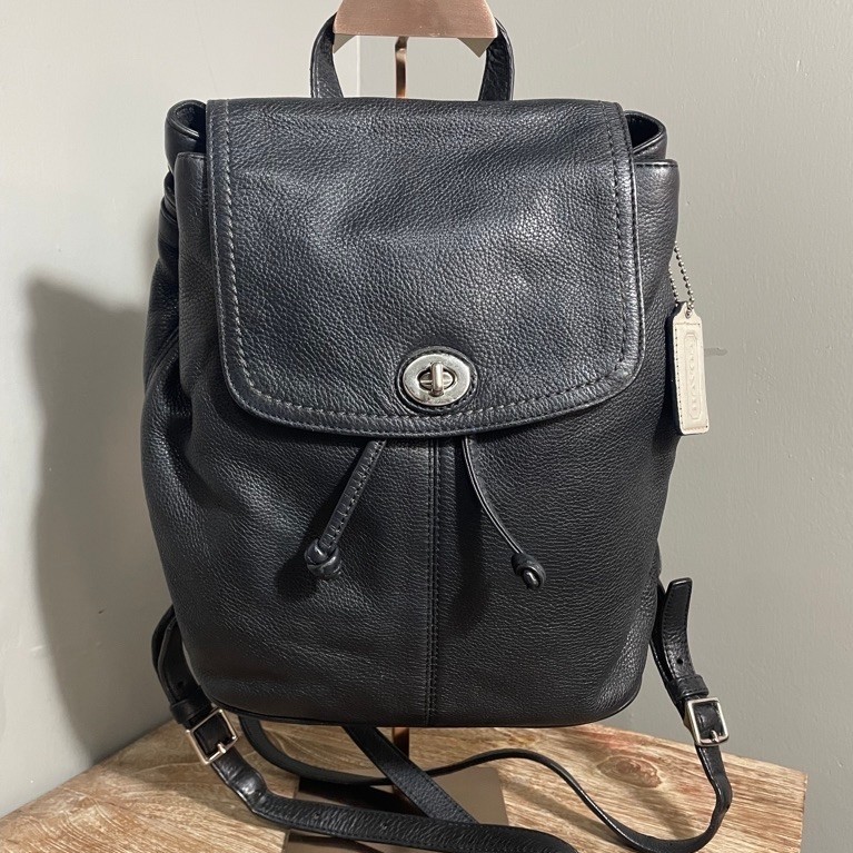 Coach Backpack Ransel Pebble Leather Kulit Asli Hitam Mulus