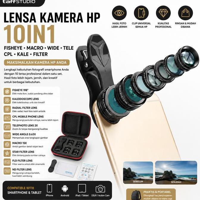 Malaku Mall - Lensa Kamera Hp | Lens Kit 10In1 | Fisheye Macro Wide