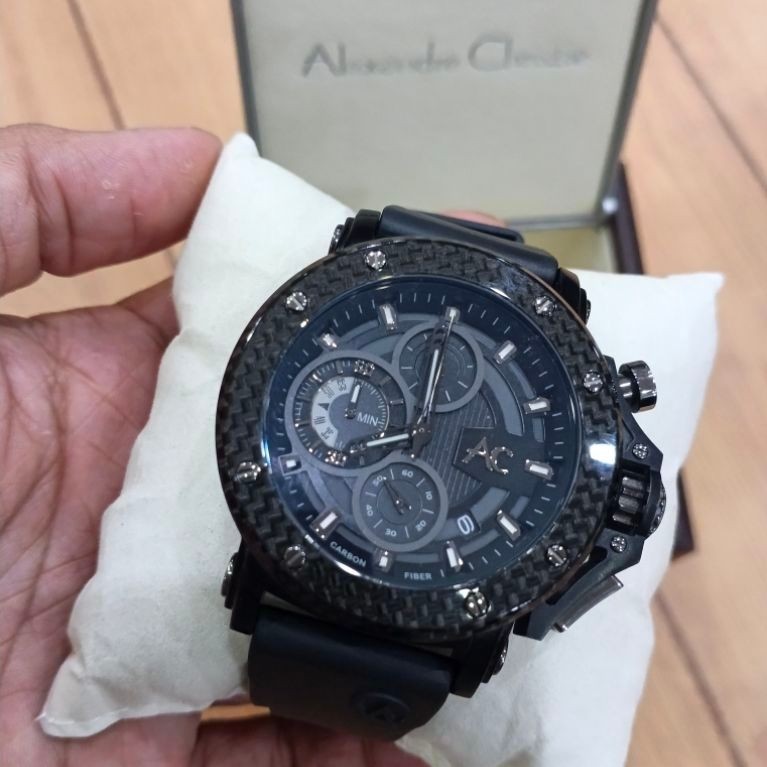 Jam tangan second original alexandre christie tipe 9205 carbon edition