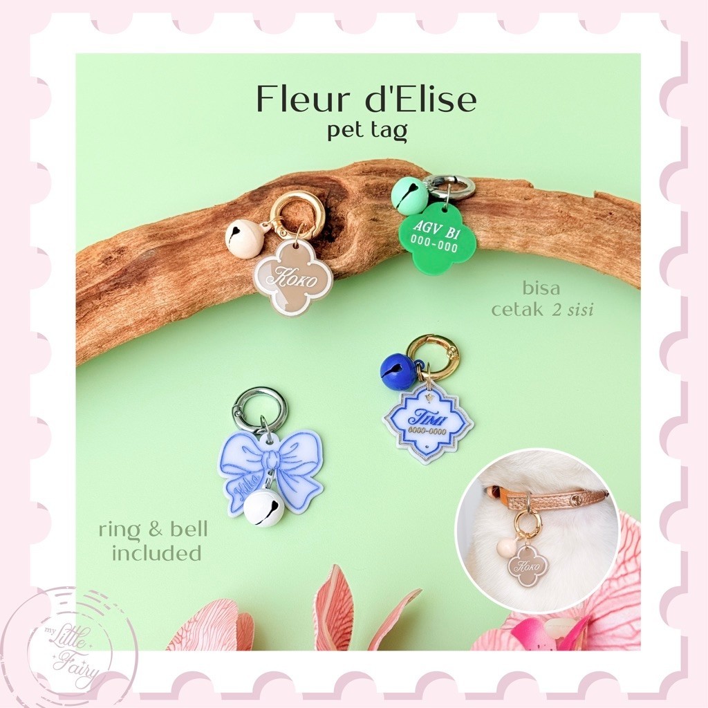 [CUSTOM NAMA] Fleur d’Elise Pet Tag Custom Nama Kalung Kucing Pet Tag Anjing Kalung Anjing Pet Tag A