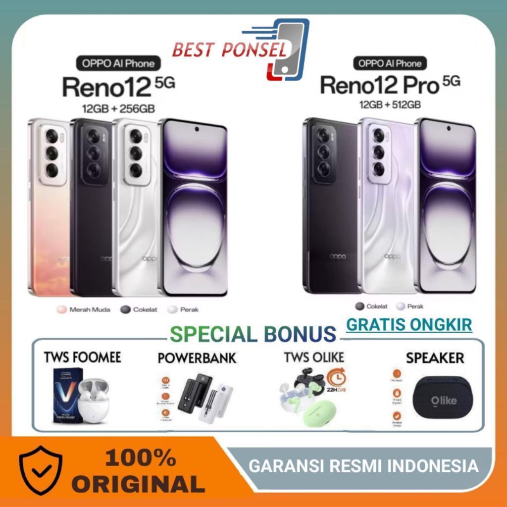 OPPO RENO 12 5G 12/256GB | RENO 12PRO 5G 12/512GB GARANSI RESMI OPPO INDONESIA