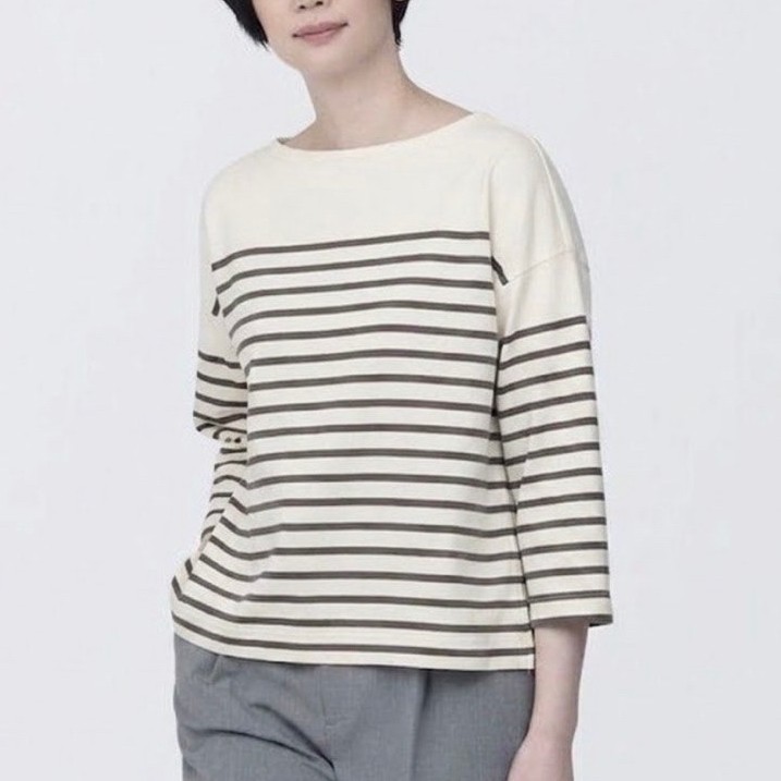 Muji Striped Broken White Thick Cotton Long Sleeve Tshirt Stripes Basic Top Stripe Tees