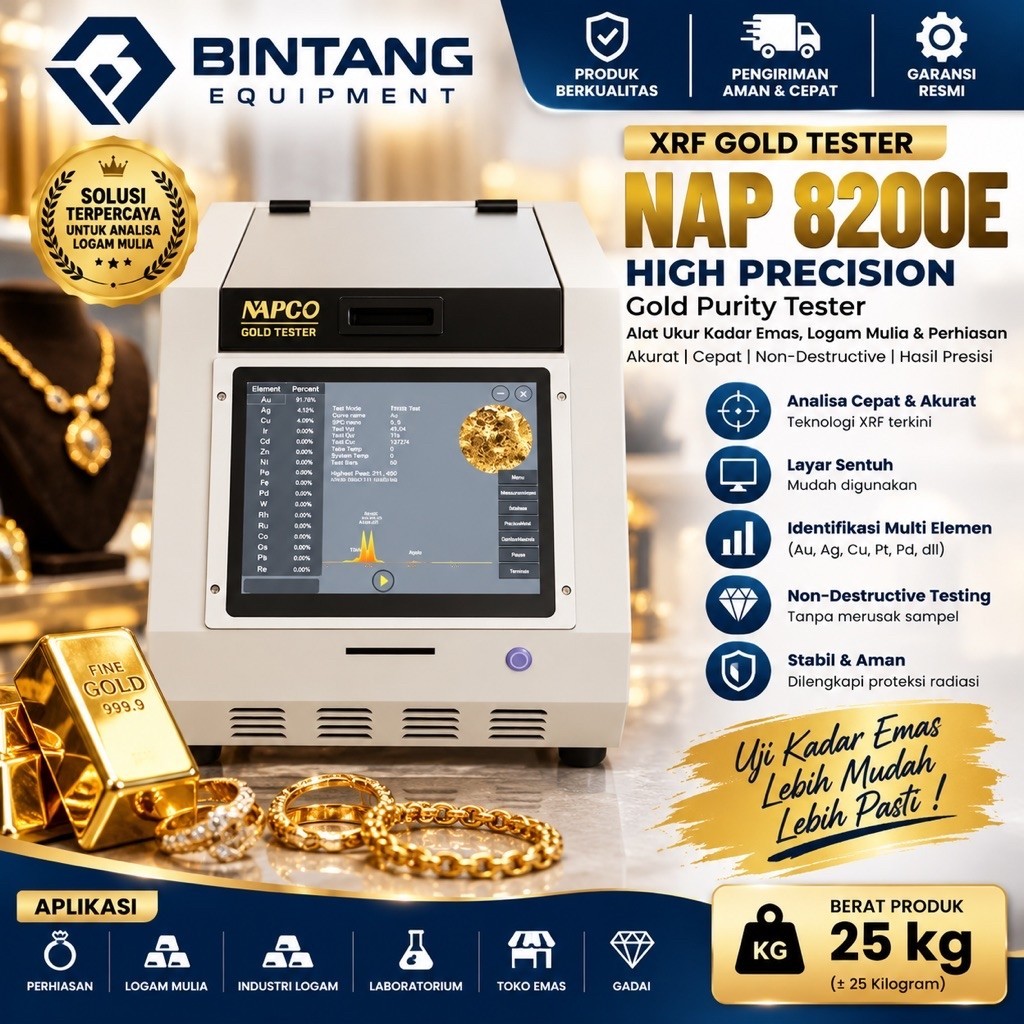Alat Ukur Kadar Emas Logam Mulia Perhiasan High Precision NAP 8200E XRF Gold Tester Accurate Gold Pu