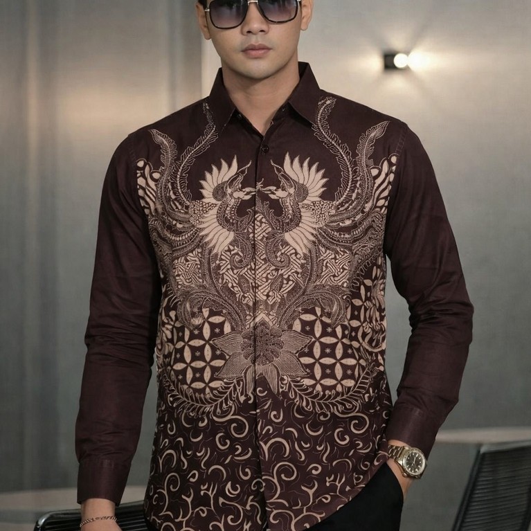 KEMEJA BATIK PRIA WARNA MAHOGANY TERBARU 2026 BAJU BATIK KEMEJA PRIA CASUAL MODREN SIZE M L XL XXL