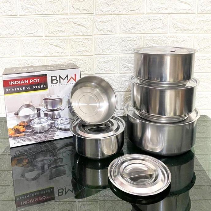 Panci Beranak Stainless 5 in 1 Panci India / Panci Set BMW Tutup Stainless