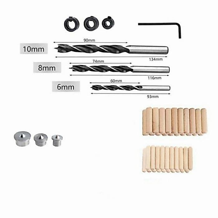 Dowel Jig Set + Mata Bor Dowel, Dowel Kayu + Mata Bor Dowel