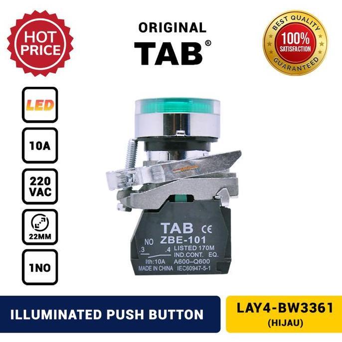 Illuminated Push Button Tab Lay4-Bw3361 Hijau