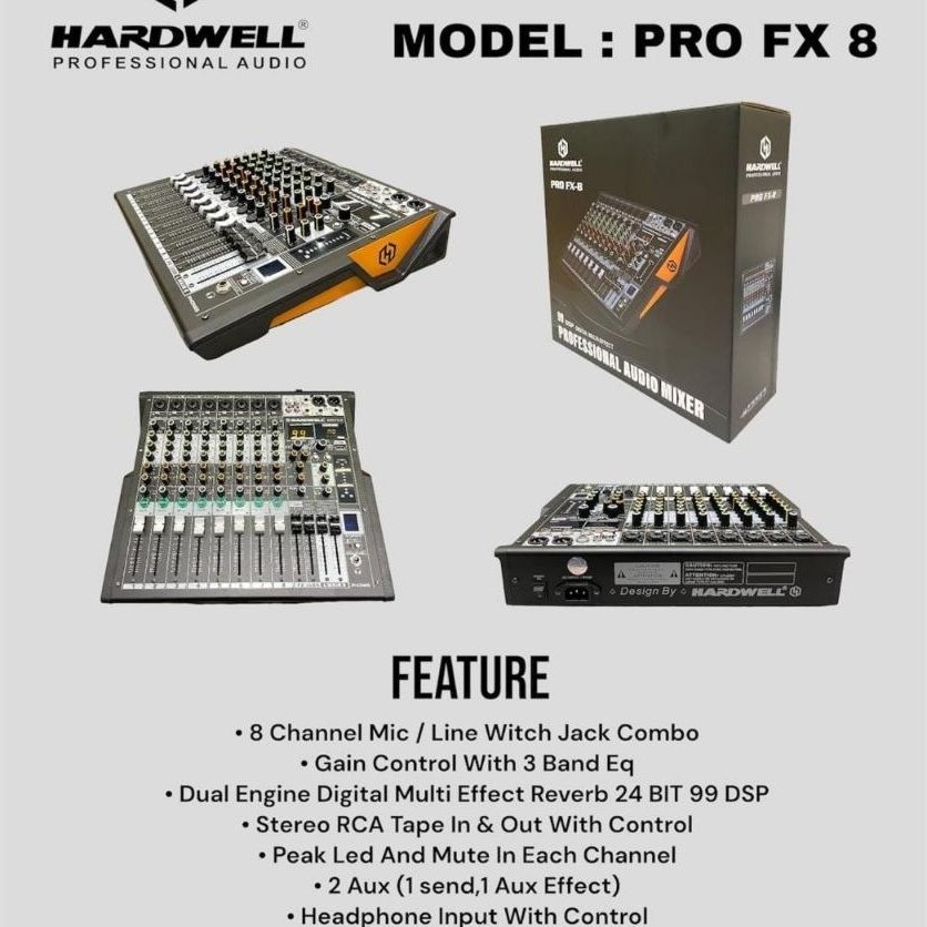 Hardwell Professional Audio Mixer PRO FX 8 8 Kanal Mic/Line dengan Efek Digital