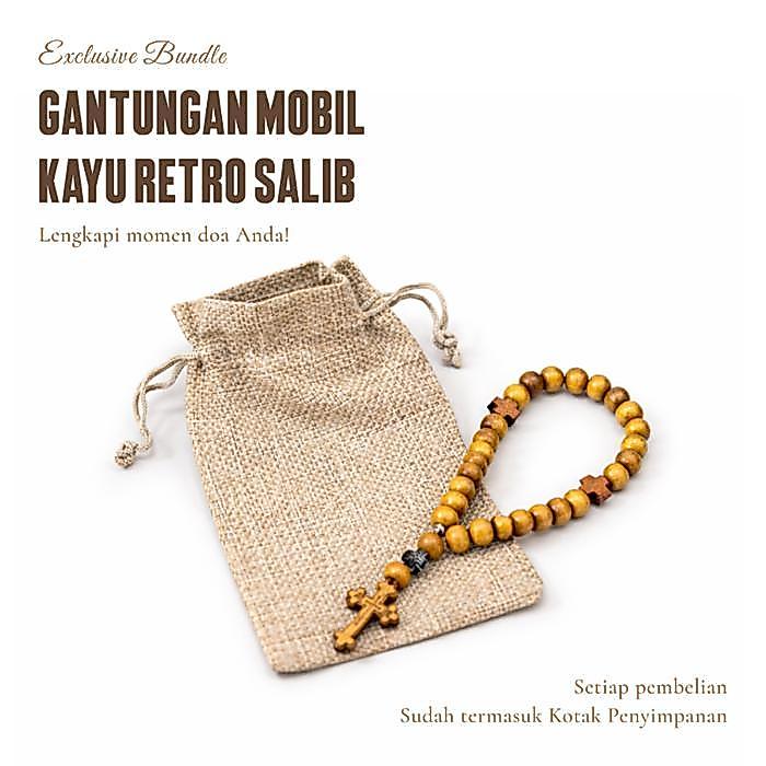 [A+B] Gantungan Mobil Kayu Retro Salib Souvenir Murah Aksesoris Fashion Rohani Katolik