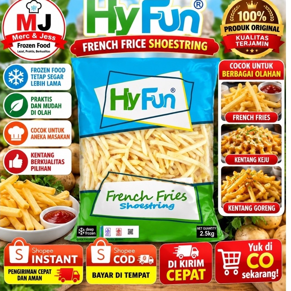 HyFun Kentang Goreng Shoestring 1kg Hyfun French Fries Shoestring Pack 1Kg