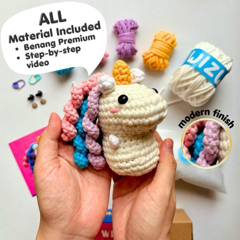 DIY Crochet Kit Amigurumi - Dreamy The Unicorn - Rajut Boneka Pemula