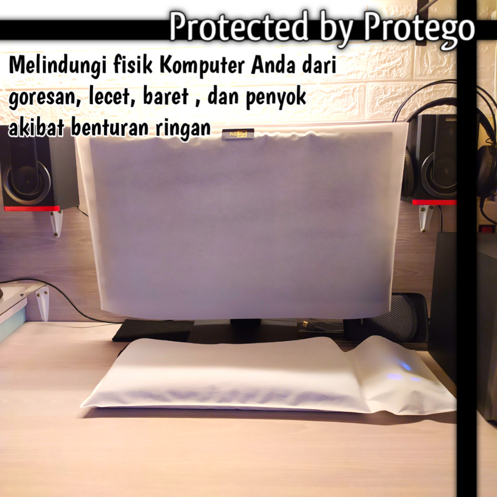 Cover Kain Layar Monitor Komputer 24 - 27 inch PART 1 Anti Debu PROTEGO Set Keyboard Mouse CPU Deskt