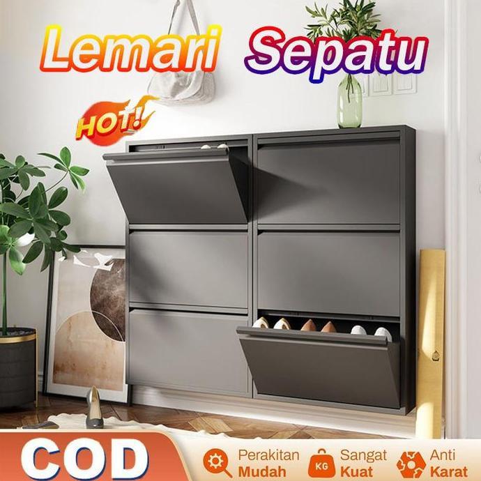 Rak Sepatu Besi Lemari Sepatu Susun Tertutup Rak Sepatu Besi Kuat Tebal Rak Sepatu Tertutup Besi