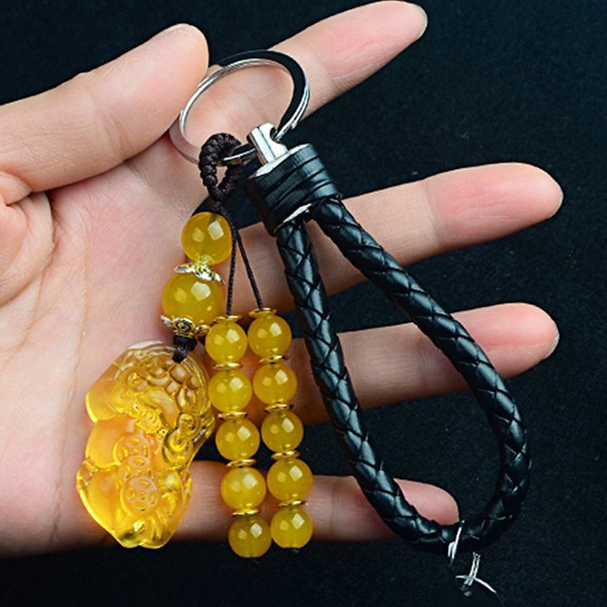 Gelang Pixiu / Gantungan Kunci Batu Giok Alami Ukiran Pixiu Untuk Menarik Keberuntungan Kekayaan Ori