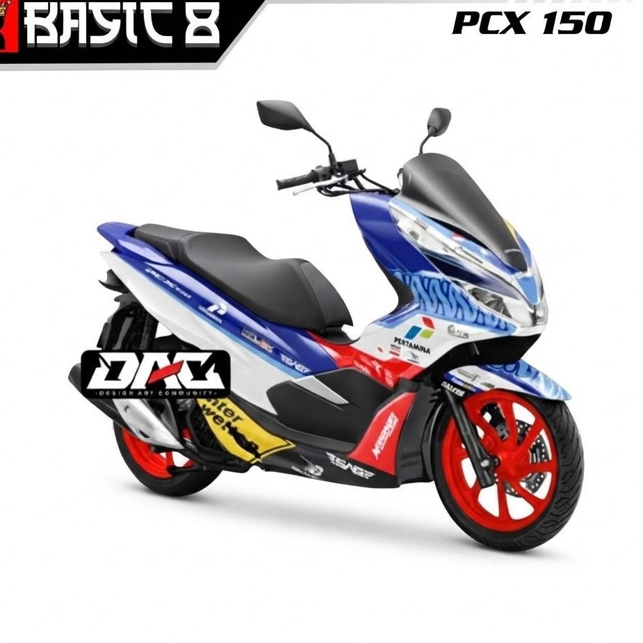 Sticker Decal pcx 150 mandalika biru putih merah