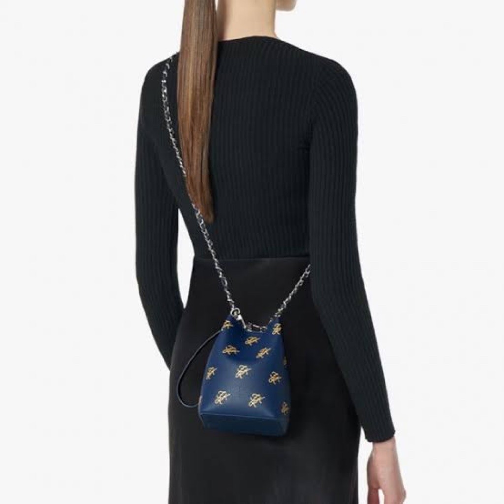 Tas Bucket Wanita Mini Biru dengan Motif Aneka Warna dan Tali Tangan Merk Find Kapoor - Find Kapoor 