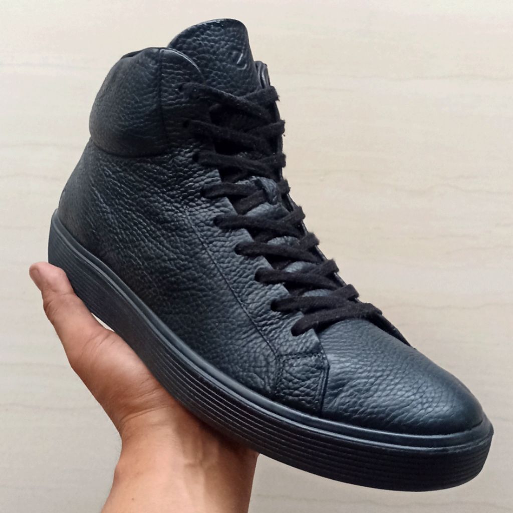 (EXCELLENT) ECCO SOFT 60 MENS LEATHER Hi-Top Sneakers Fullblack