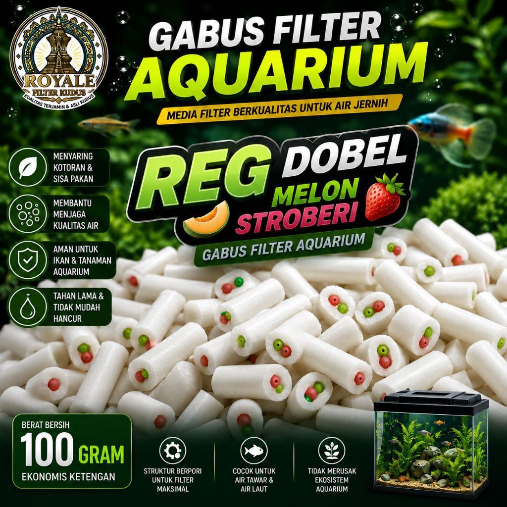 Royale Gabus Filter Aquarium R 2 Rasa Melon Stroberi 100 Gram Media Filter Ikan Tawar Air Laut