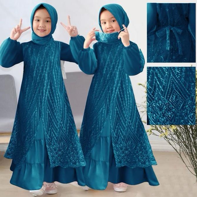 KID OLIVIA GAMIS ANAK MODEL TERBARU SERAGAM ACARA / Gamis brukat anak Muslim Brokat Tile Mutiara Kon