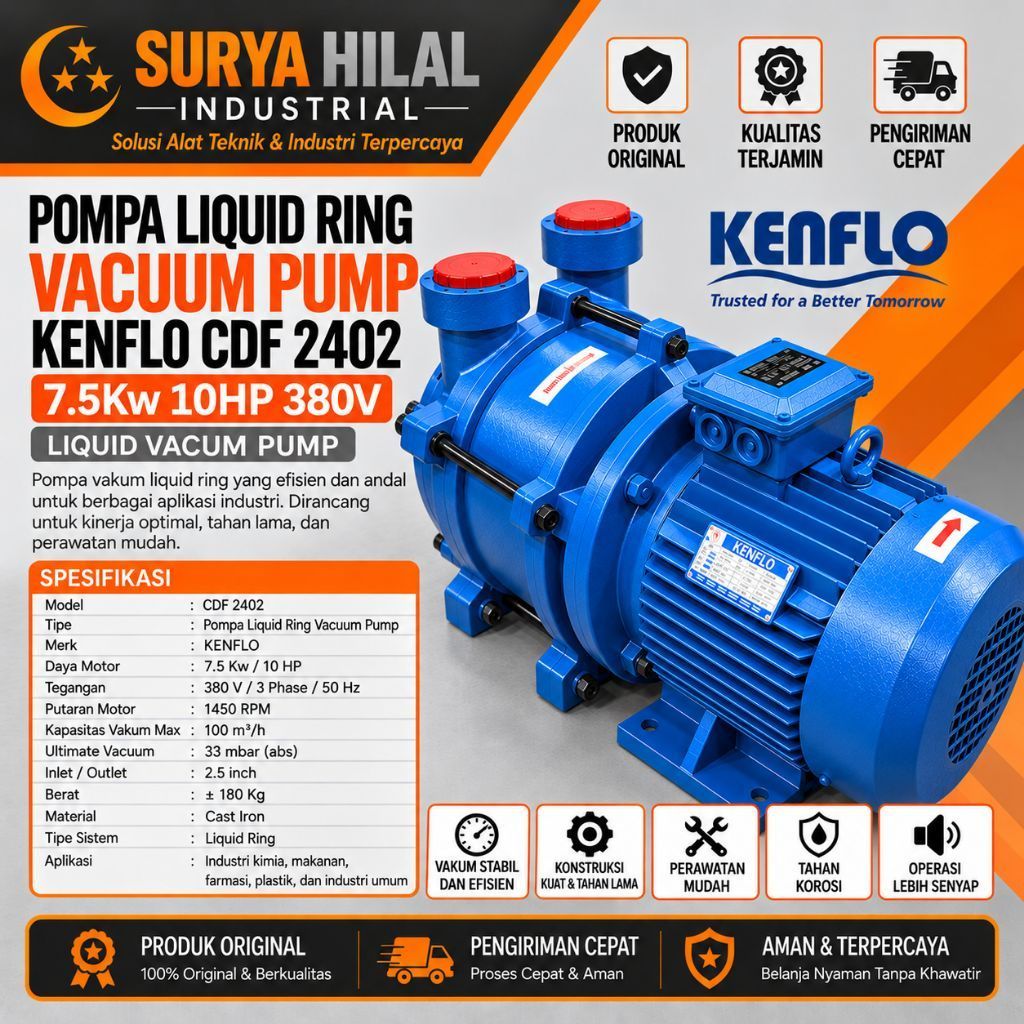 Pompa Liquid Ring Vacuum Pump Kenflo CDF 2402 7.5Kw 10HP 380V Liquid Vacum Pump