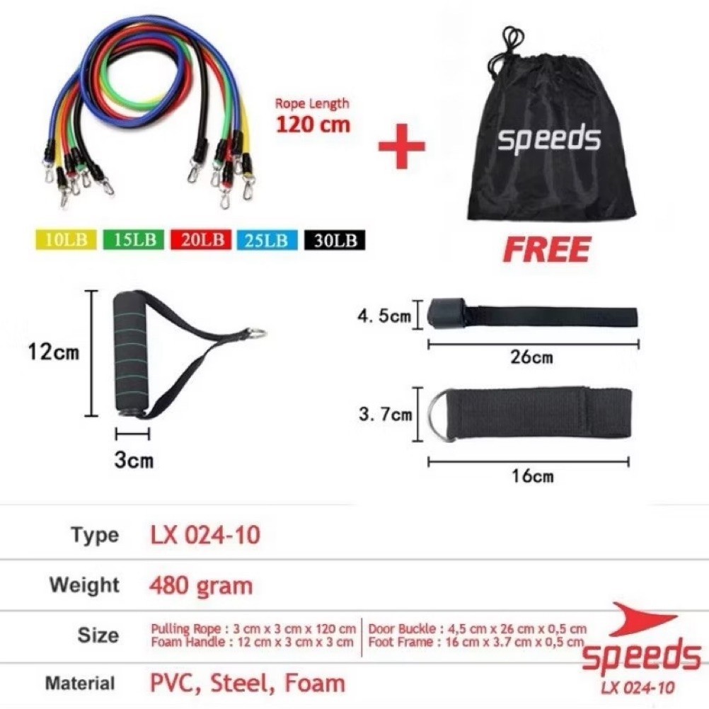 PRELOVED 11in1 set tali pembantu fitness gym power resistance bands