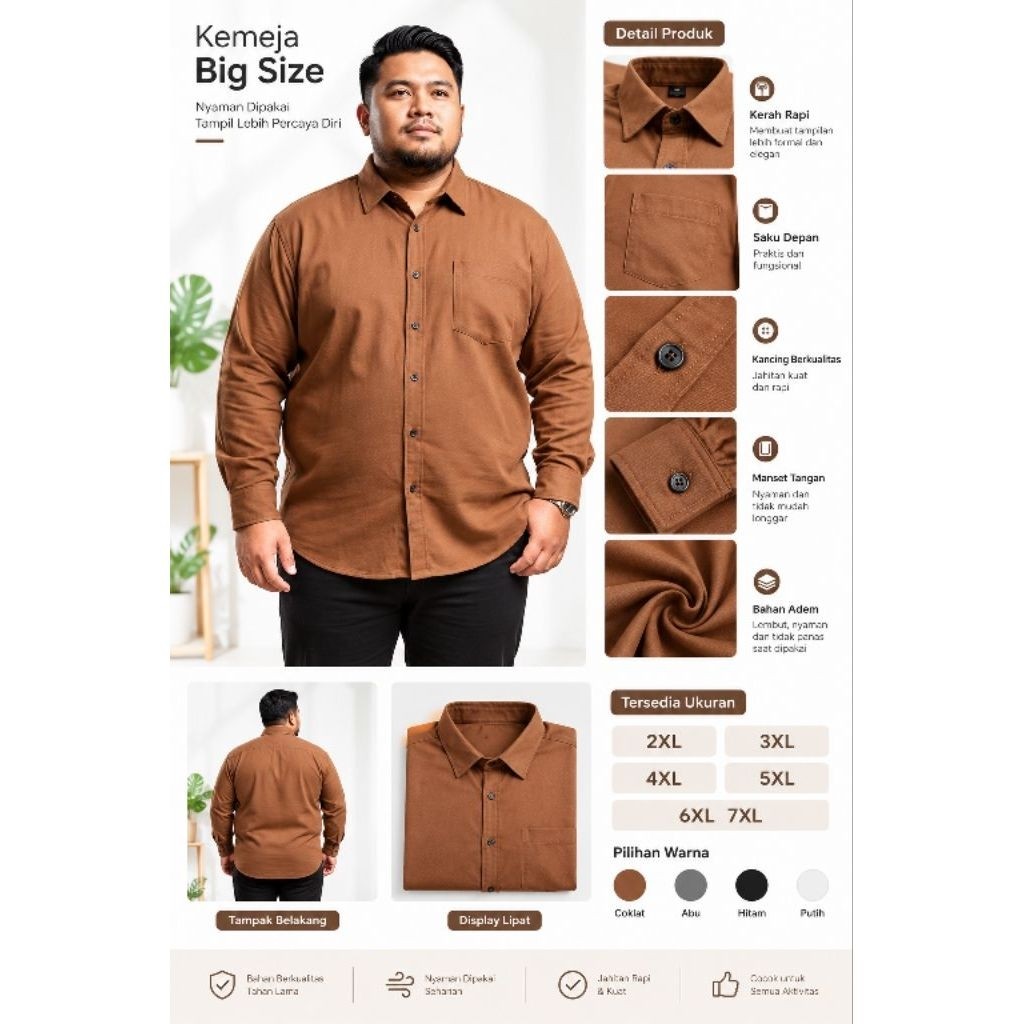 baju kemeja laqos pique jumbo 2XL-7XL permium BIGBRAND