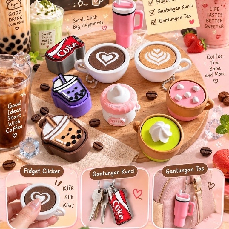 Drinks fidget clicker | Gantungan kunci fidget clicker 3D | Fidget clicker murah | Keyboard clicker 