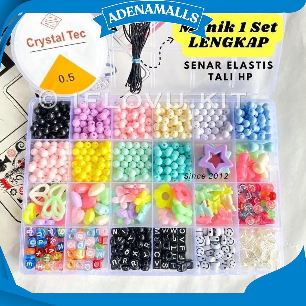 Mainan Anak Anak DIY Manik Manik 1 Set Kotak Lengkap + Senar Elastis + Tali Gantungan Hp | Set manik