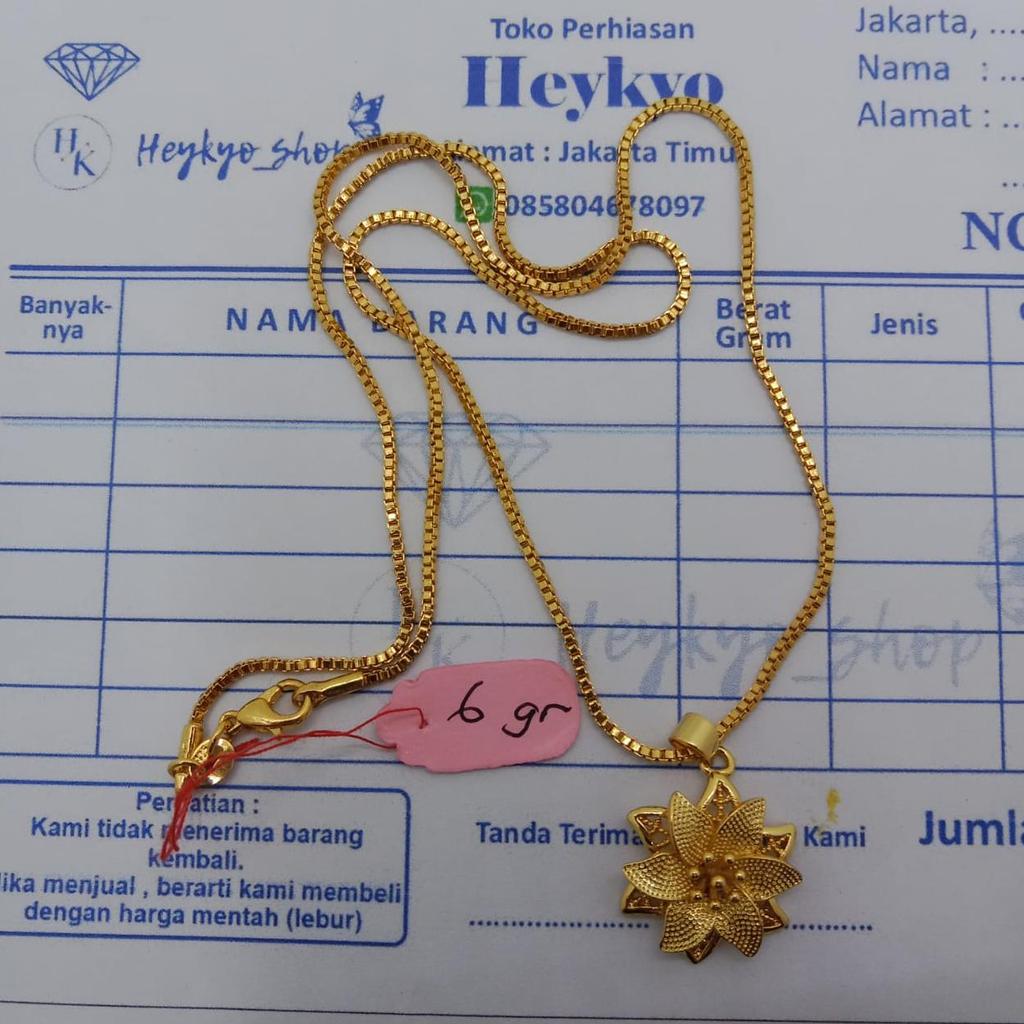 HeyKyo - Kalung Wanita Dewasa Emas Muda 6.0 Gram Model Italy Liontin Bunga Melati Lapis Emas  Kadar 