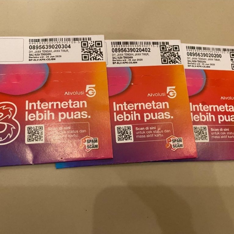 NO CANTIK Perdana TRI 3 GB sebulan DIY Jateng jatim BALNUS exp 2027