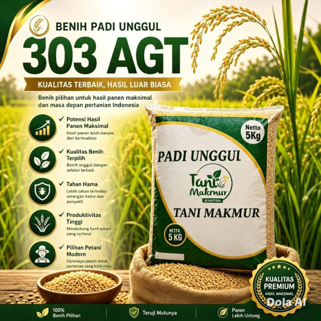 BENIH PADI 303 AGT, BIBIT PADI 303 AGT,KEMASAN 5KG