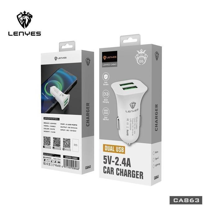 DE64 >> SAVER MOBIL LENYES CA-863 2.4A 2 USB PORT BATOK CAR CHARGER CA863