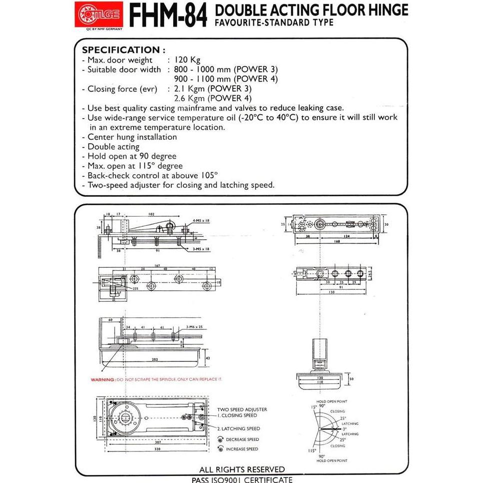 Ready Engsel Lantai Floor Hinge Body Only OMGE FHM 84 Lebar 1100 Beban 110KG