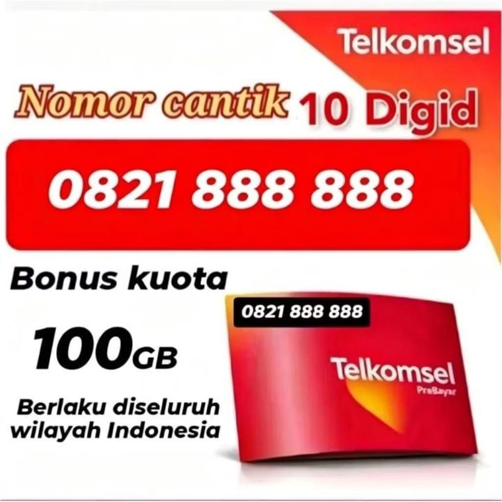 Stok terbatas no cantik Telkomsel 10digit angka bonus kuota 100GB