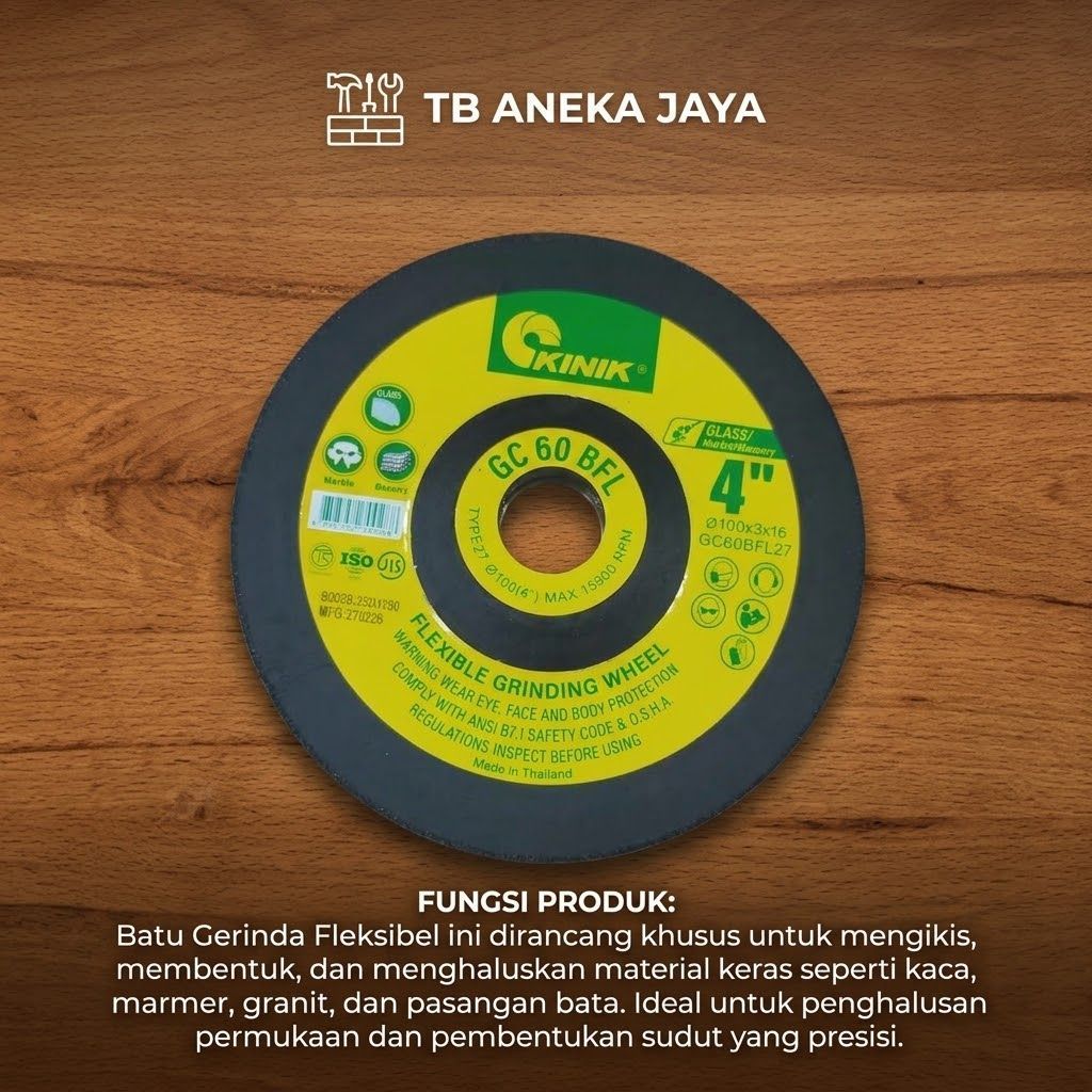 Batu Gerinda Fleksibel Kinik 4" GC 60 BFL khusus untuk mengikis, merapikan, dan menghaluskan permuka
