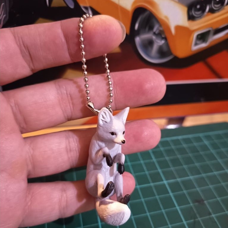 Rare Chinmari Kitsune / Yura Kitsune White Fox Mascot Keychain