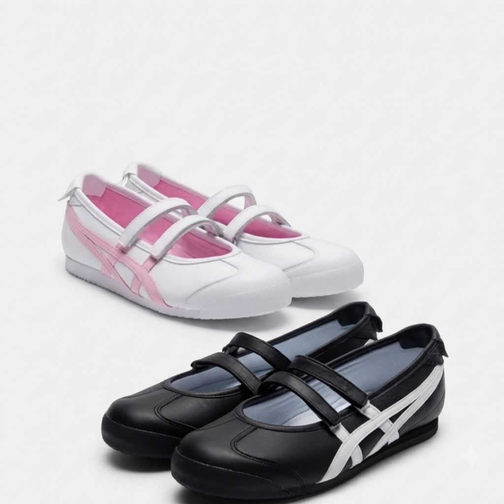 Sepatu Wanita Ballet Onitsuka black white/white pink Original