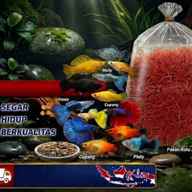 cacing sutra / casut / pakan ikan hidup / pakan ikan hias / molly / Guppy / platy / cupang