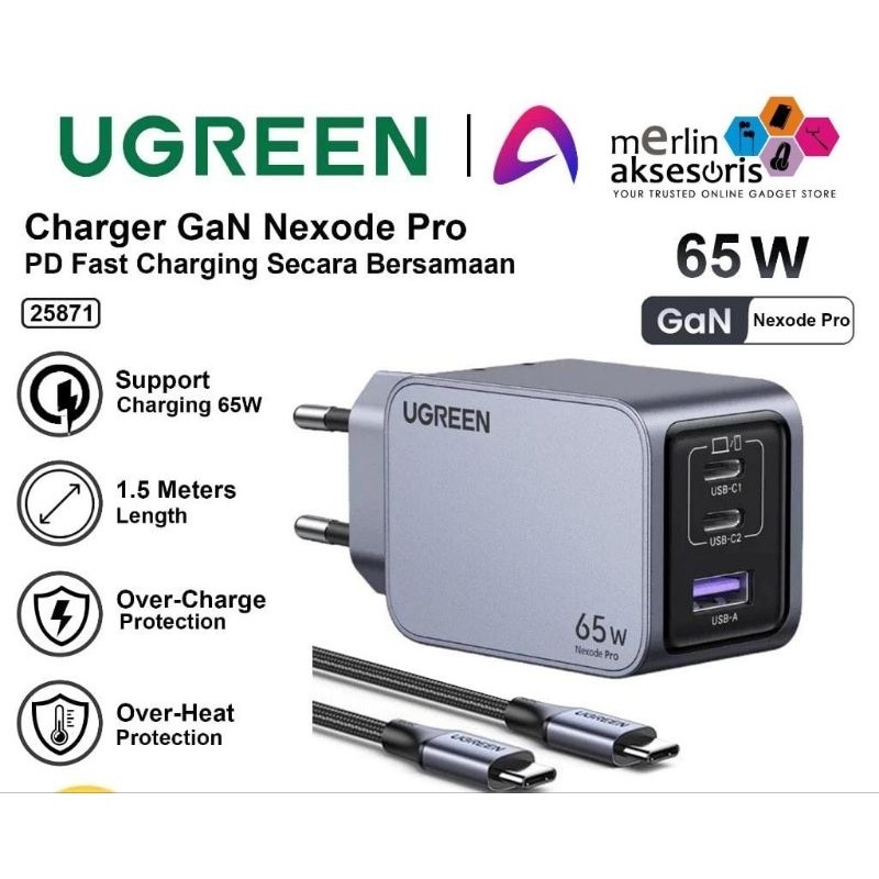 Ugreen charger gan nexode pro 65W 25871 gan 20W & Ugreen 25874 Set Nexode gan 100W Gray